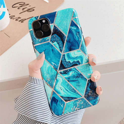 Marble Effect Soft TPU Blue Case - iPhone 12 Mini - mosaccessories